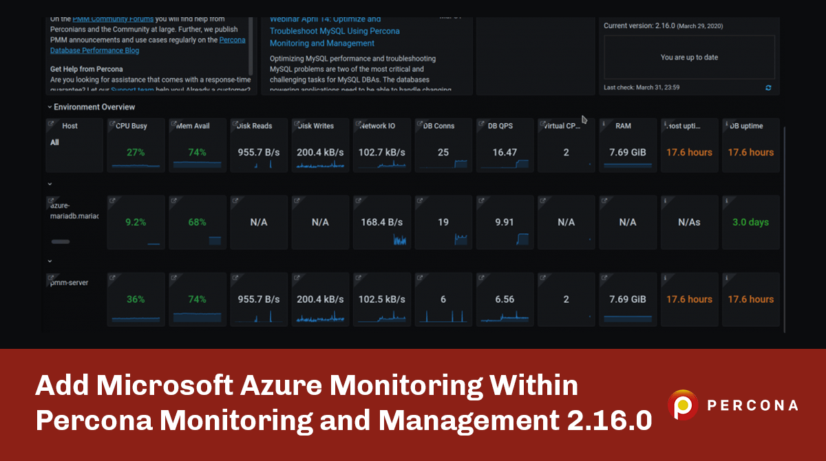 在Percona监控和管理2.16.0中raybet雷竞技竞猜在线官网添加Microsoft Azure监雷竞技下载官网控